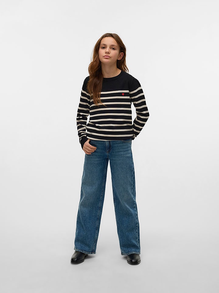 Vero Moda Girl Sweter "Dory" w kolorze kremowo-czarnym rozmiar: 134/140