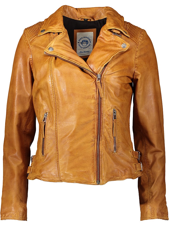 BLUE MONKEY Skórzana kurtka w kolorze jasnobrązowym rozmiar: M