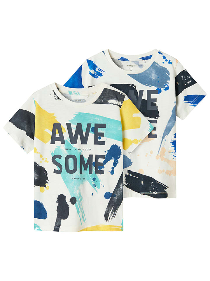 name it Koszulki (2 szt.) w kolorze białym ze wzorem rozmiar: 86