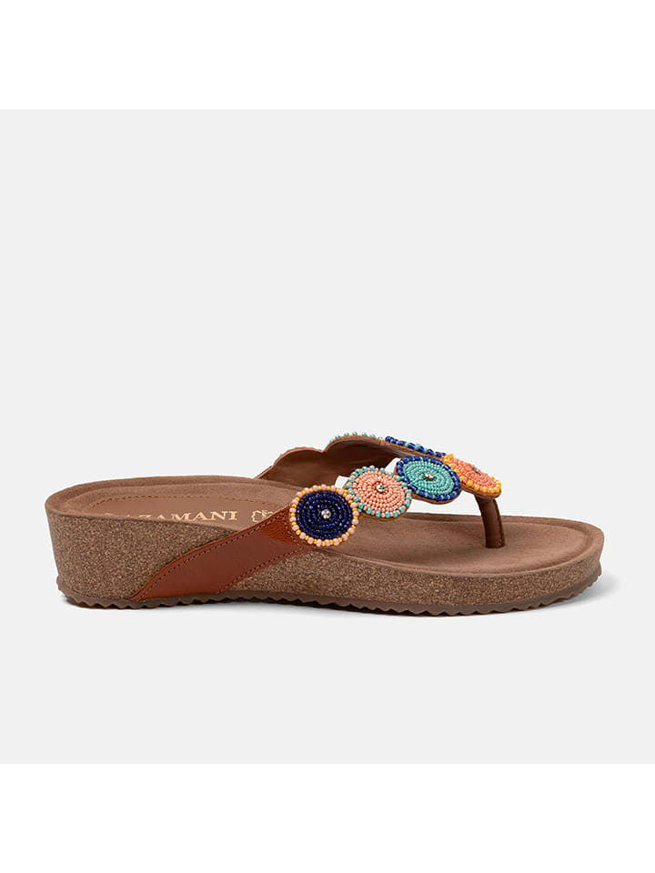 Lazamani Skórzane japonki w kolorze jasnobrązowym ze wzorem rozmiar: 38