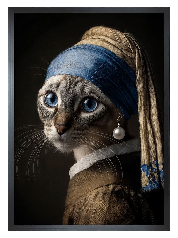 Ars Longa Druk artystyczny "Cat With A Pearl Earring" w ramce - 70 x 50 cm rozmiar: onesize