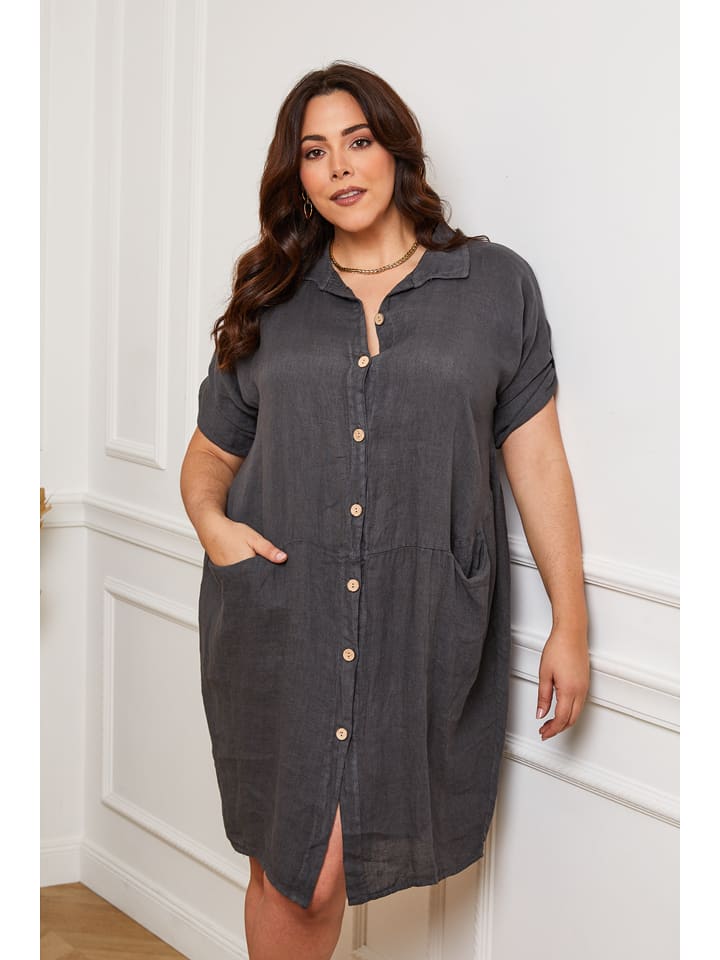 Plus Size Company Lniana sukienka "Claudine" w kolorze antracytowym rozmiar: 38
