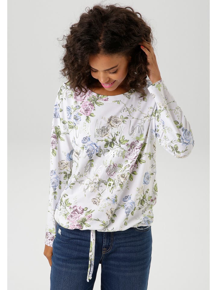 Aniston Koszulka w kolorze biało-zielonym rozmiar: 40