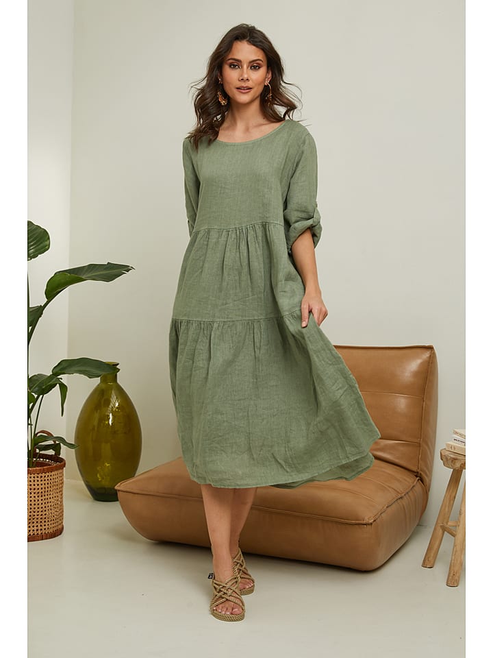 Fleur de Lin Lniana sukienka "Lantana" w kolorze khaki rozmiar: S