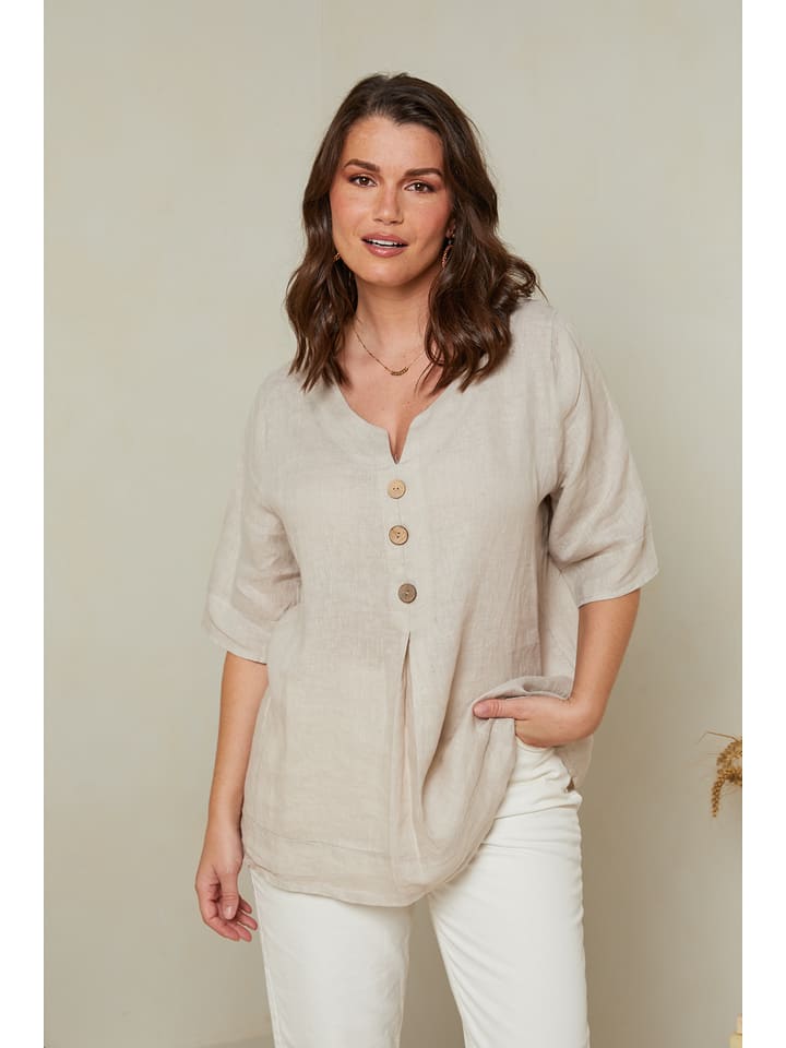 Curvy Lady Lniana bluzka w kolorze beżowym rozmiar: 48/50