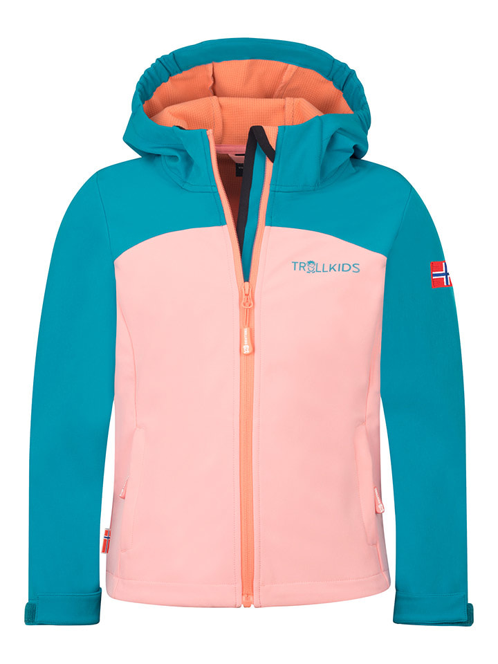 Trollkids Kurtka softshellowa w kolorze jasnoróżowo-niebiesko-pomarańczowym rozmiar: 164