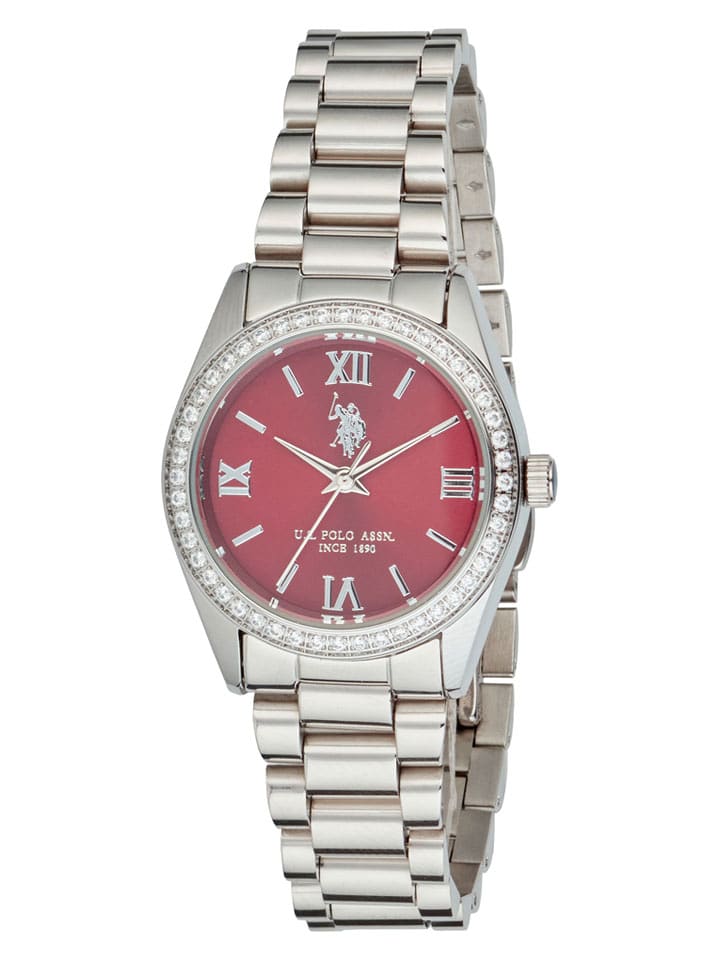 U.S. Polo Assn. Zegarek kwarcowy w kolorze srebrno-czerwonym rozmiar: onesize
