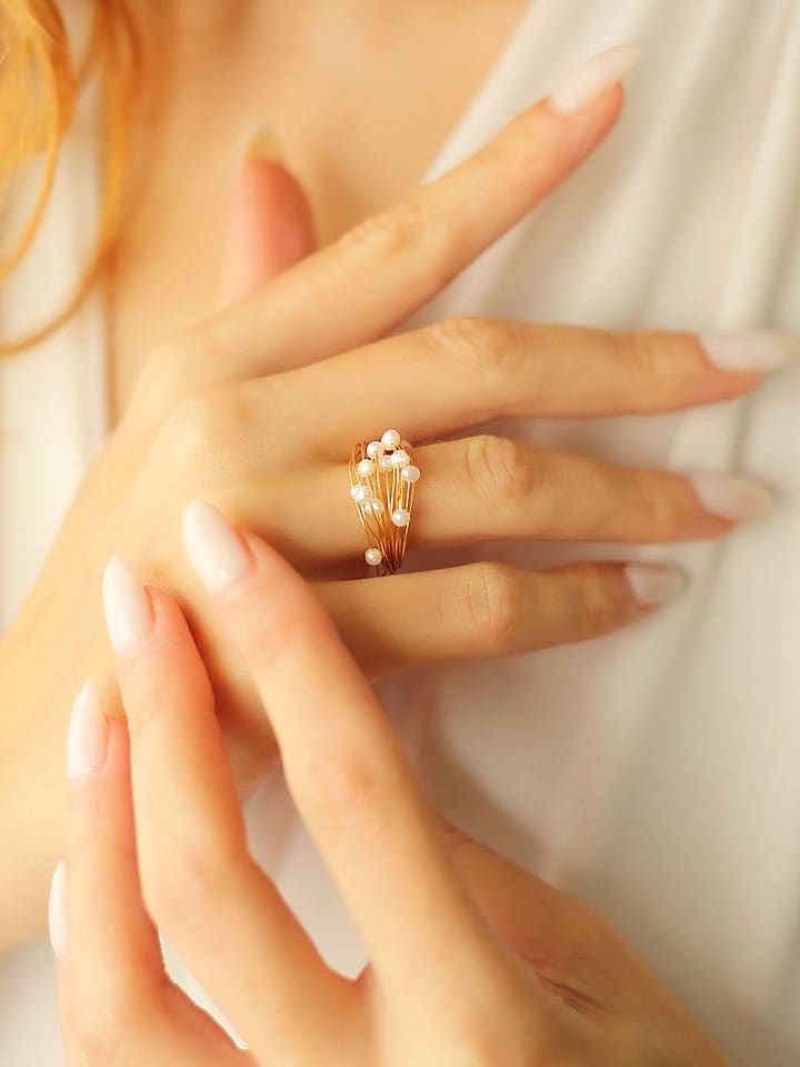 Pierres delicates Pozłacany pierścionek z perłami rozmiar: onesize