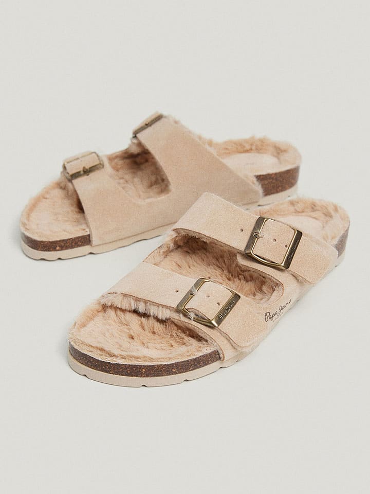 Pepe Jeans FOOTWEAR Skórzane klapki w kolorze beżowym rozmiar: 37