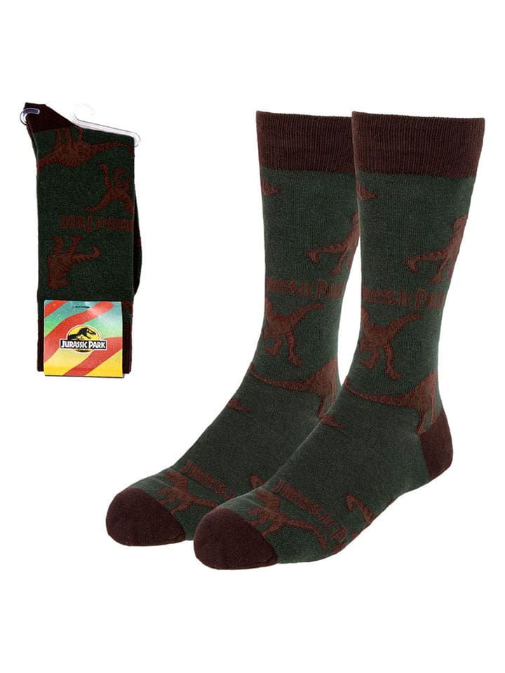 Lucky Socks Skarpety "Jurassic park" w kolorze zielono-brązowym rozmiar: 40-46