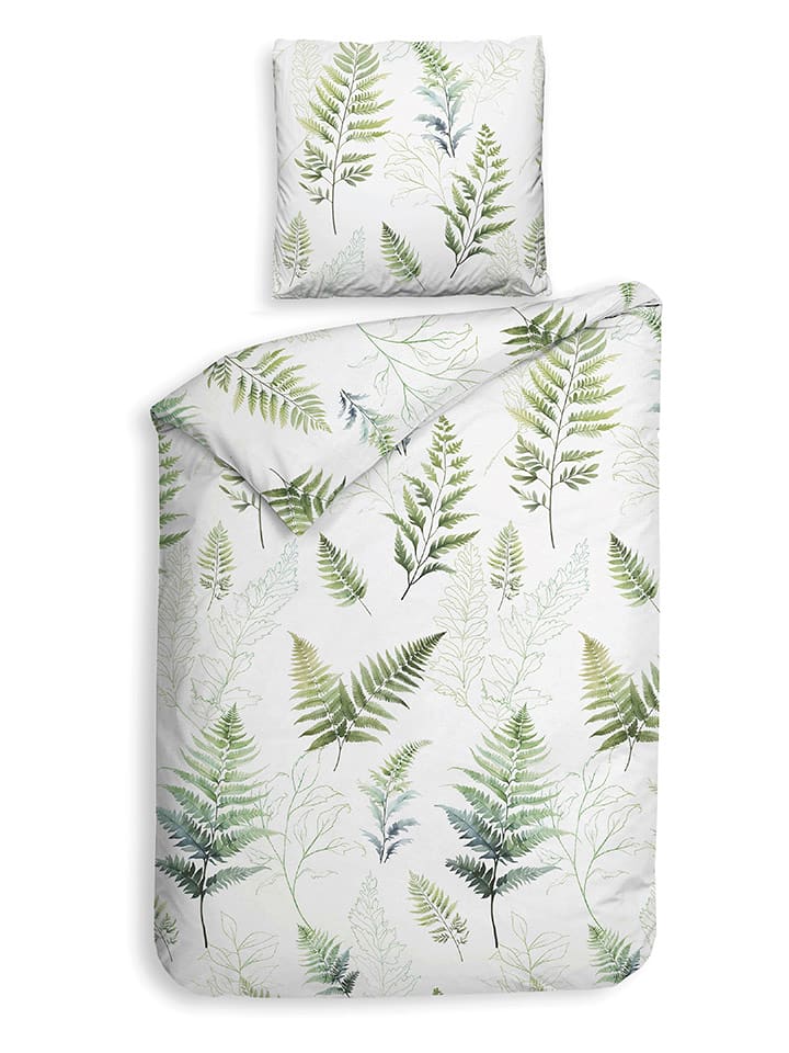 HNL Komplet pościeli flanelowej "Zeno" w kolorze biało-zielonym rozmiar: 200x220 cm