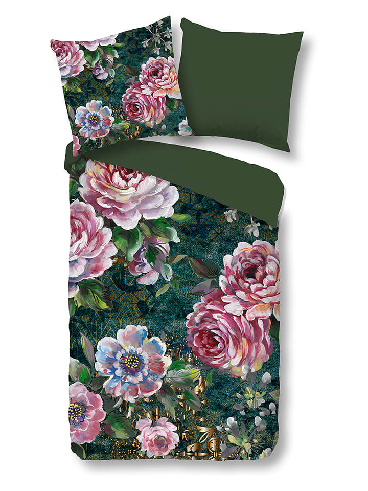 Good Morning Komplet pościeli "Fleur" w kolorze zielono-jasnoróżowym rozmiar: 240x220 cm