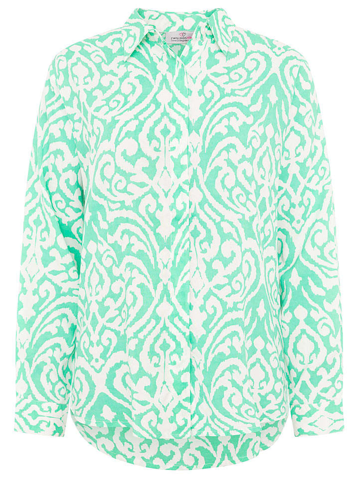 Zwillingsherz Bluzka "Ornaments" w kolorze turkusowo-białym rozmiar: S/M