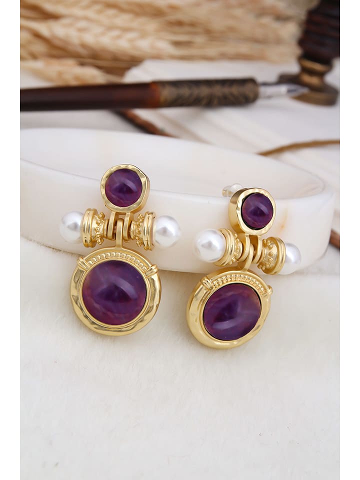 L'Atelier de Gaia Pozłacane kolczyki z perłami i ametystami rozmiar: onesize