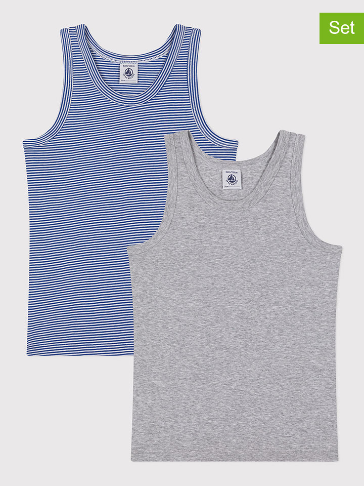 PETIT BATEAU Podkoszulki (2 szt.) w kolorze szarym i niebieskim rozmiar: 92