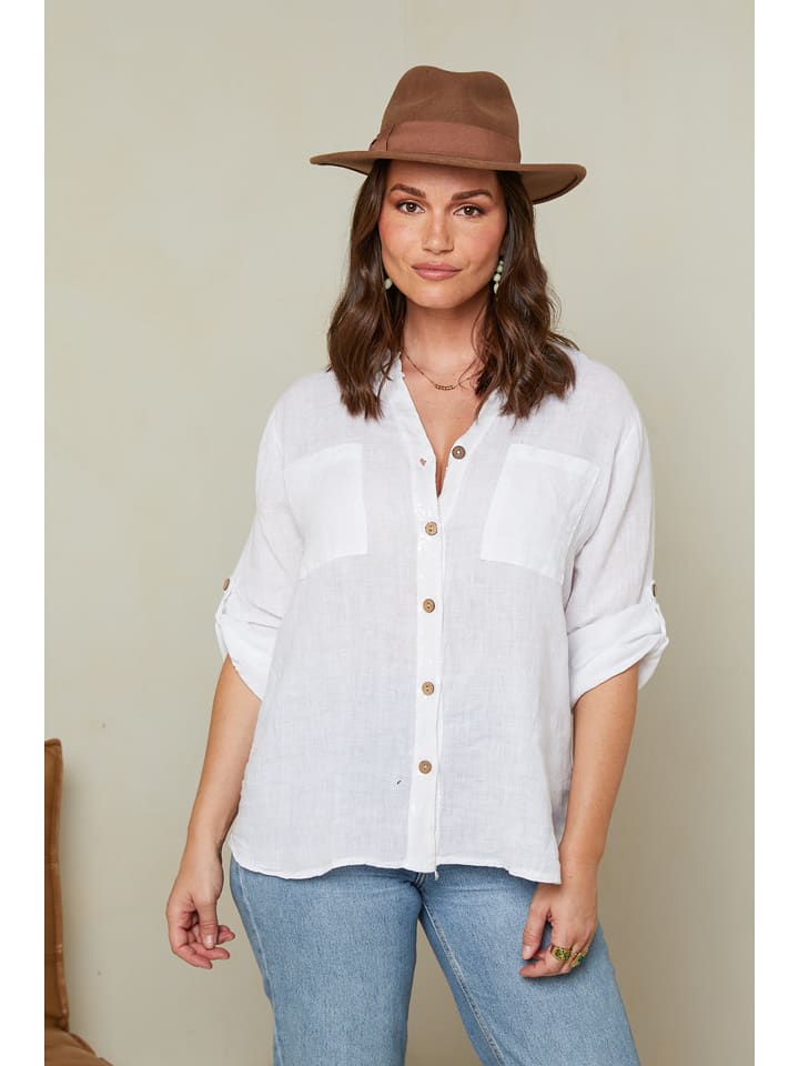 Curvy Lady Lniana bluzka w kolorze białym rozmiar: 44/46