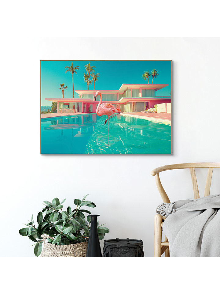 Orangewallz Druk artystyczny "Palm Spring Flamingo" w ramce rozmiar: 50x70 cm