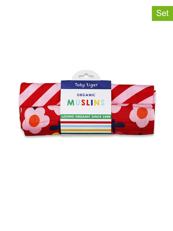 Toby Tiger Chusty (2 szt.) w kolorze czerwonym ze wzorem do odbijania - 75 x 75 cm rozmiar: onesize