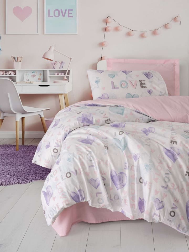 Mijolnir Komplet pościeli renforcé "Lovella" w kolorze biało-fioletowym rozmiar: 155x220 cm