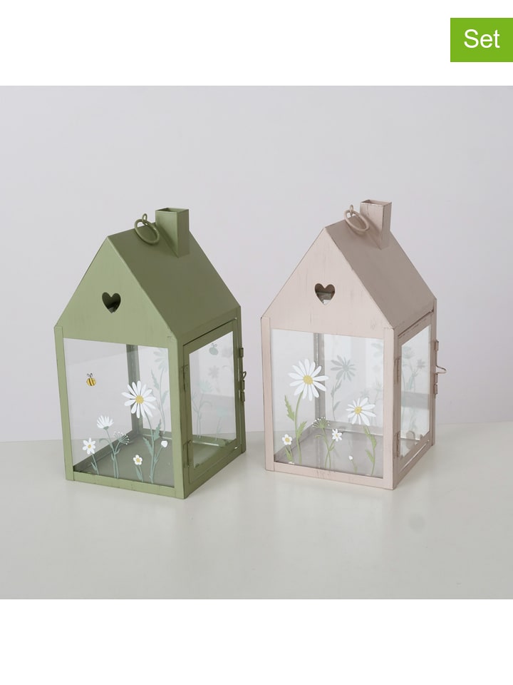 Boltze Lampiony (2 szt.) "Honey" w kolorze beżowo-zielonym - 14 x 17 cm rozmiar: onesize