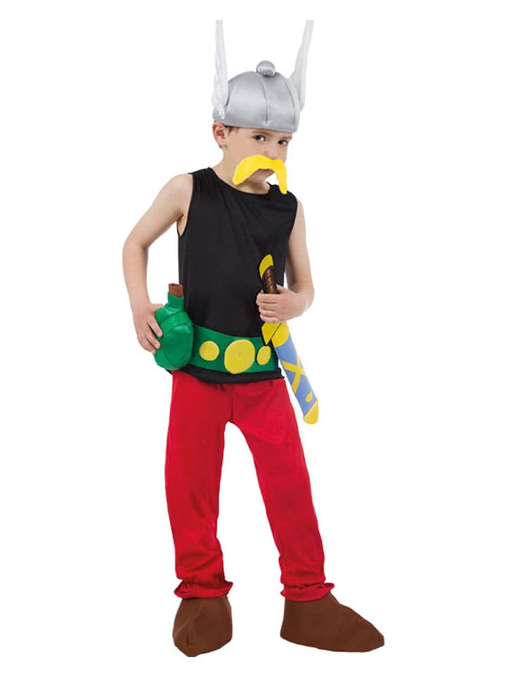 CHAKS 9-częściowy kostium "ASTERIX®" w kolorze czarno-czerwonym rozmiar: 152