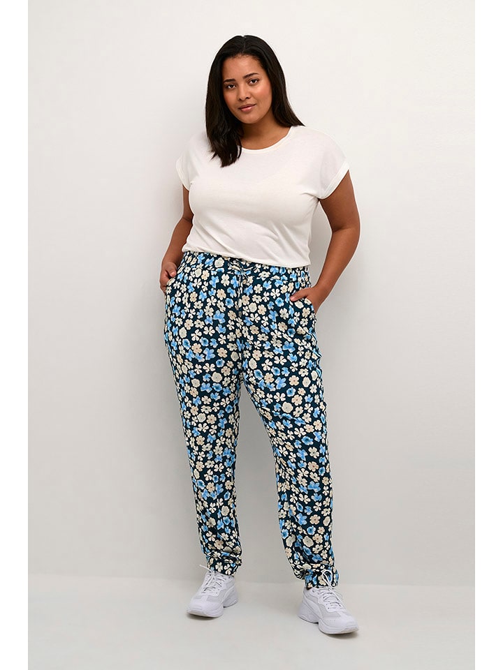 Kaffe Spodnie w kolorze kremowo-granatowo-błękitnym rozmiar: 42