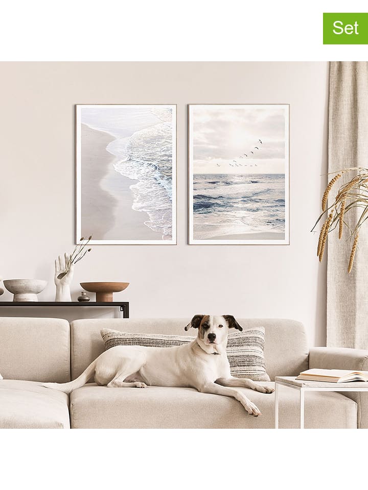 Orangewallz Druki artystyczne (2 szt.) "Blue Beach Set" w ramce rozmiar: 50x70 cm