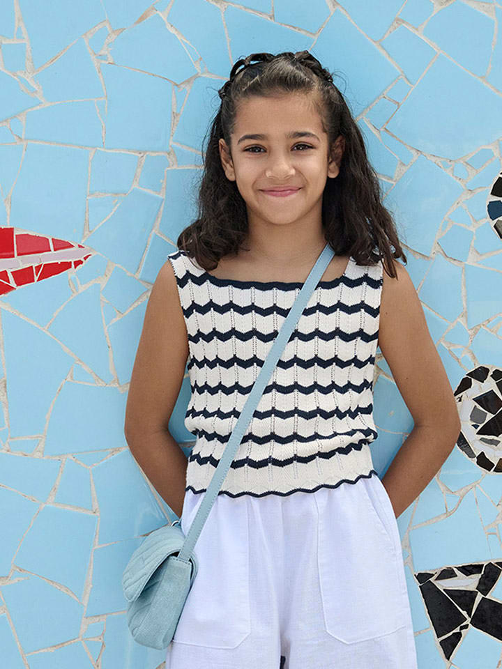 COOL CLUB Top dzianinowy w kolorze kremowo-granatowym rozmiar: 164