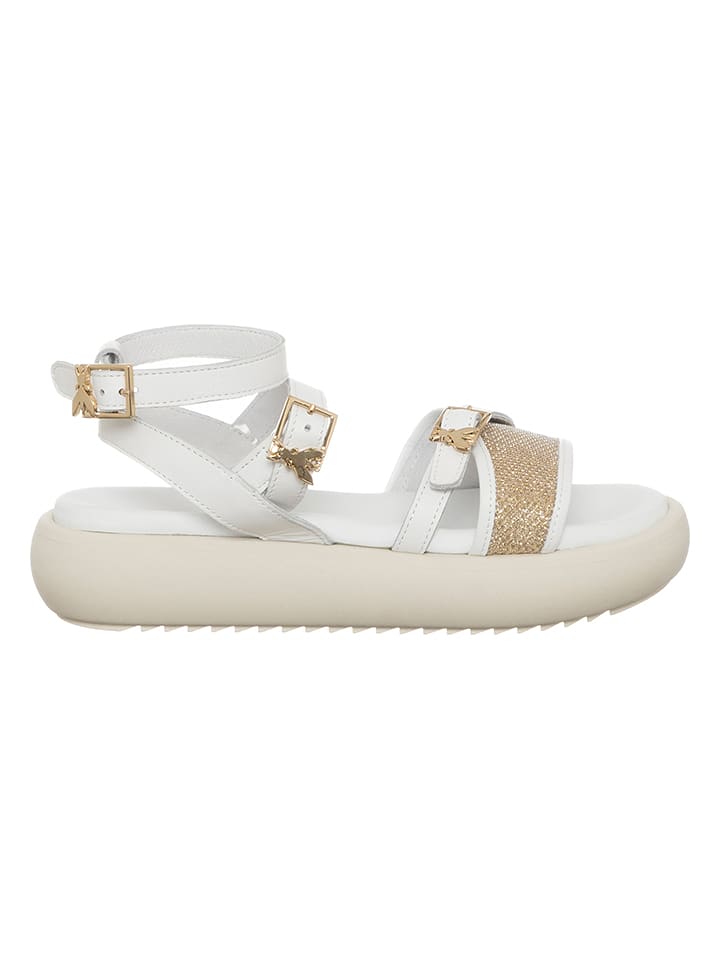 Patrizia Pepe SKórzane sandały w kolorze złoto-białym rozmiar: 41