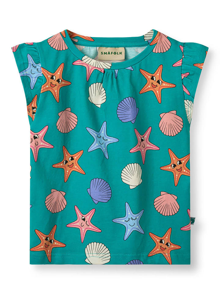 Småfolk Koszulka w kolorze turkusowym ze wzorem rozmiar: 104/110