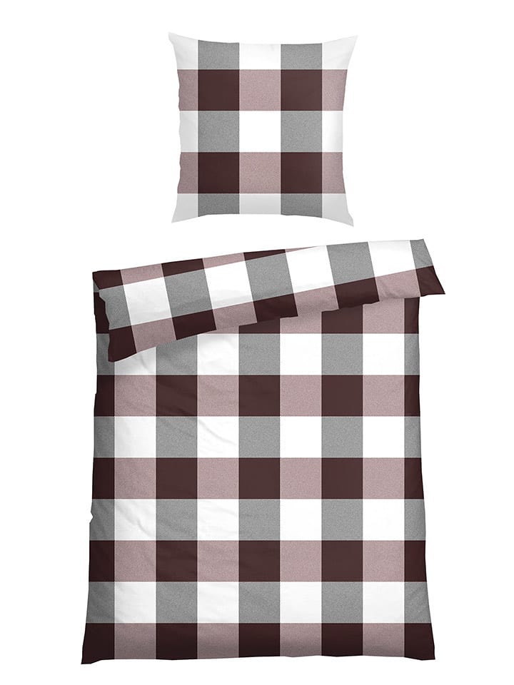 Schiesser Komplet pościeli flanelowej "Alice" w kolorze biało-bordowym rozmiar: 135x200 cm