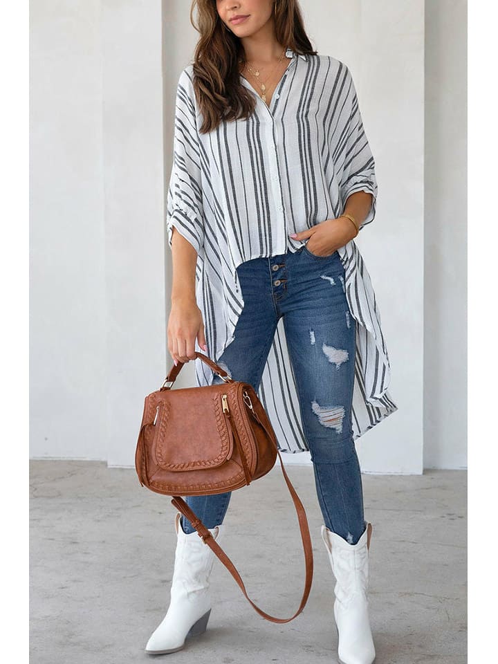 Milan Kiss Bluzka w kolorze biało-antracytowym rozmiar: M