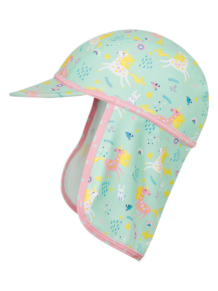 Playshoes Czapka w kolorze miętowym ze wzorem z osłoną karku rozmiar: 53 cm