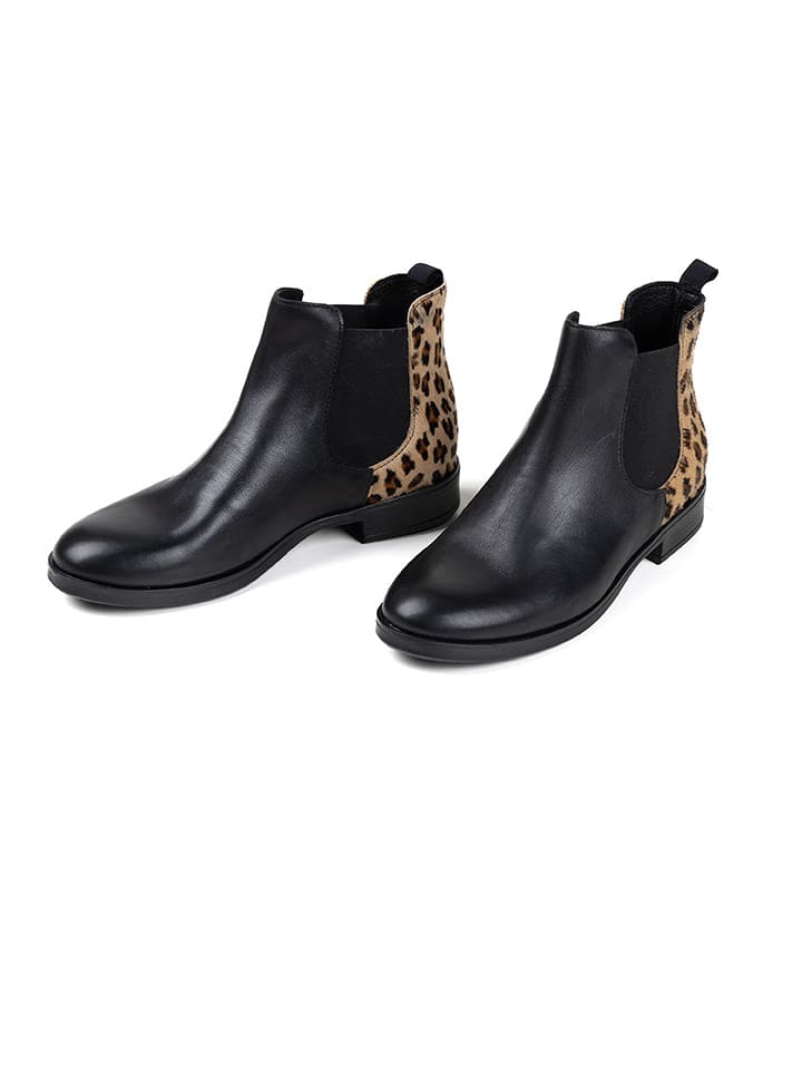 Anna Morellini Skórzane sztyblety "Bernetta" w kolorze czarno-beżowym rozmiar: 40