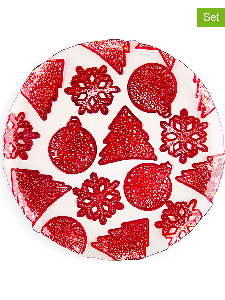 Trendy Kitchen by EXCÉLSA Talerze (2 szt.) "Xmas" w kolorze czerwonym do serwowania - Ø 34 cm rozmiar: onesize