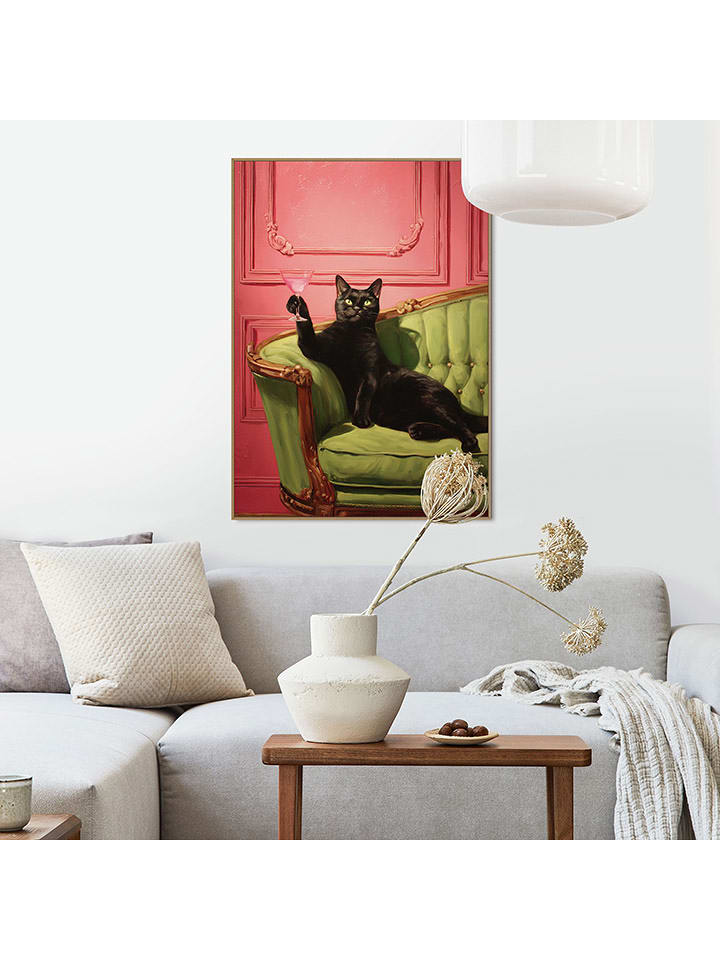 Orangewallz Druk artystyczny "Cat Relaxing" w ramce rozmiar: 50x70 cm