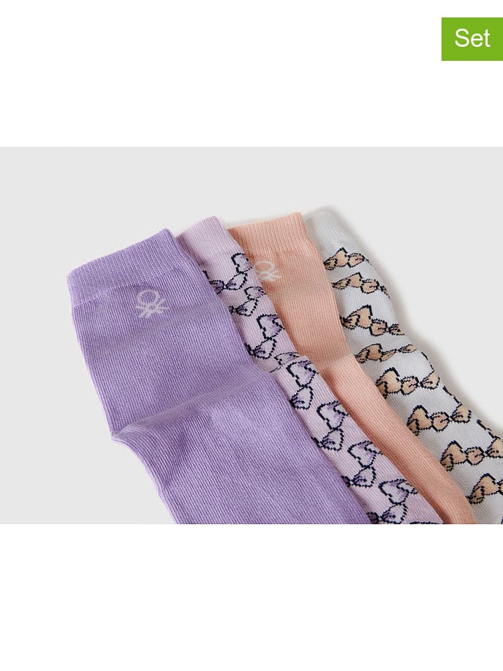 Benetton Skarpety (4 pary) w kolorze lawendowo-jasnoróżowym rozmiar: 20-24