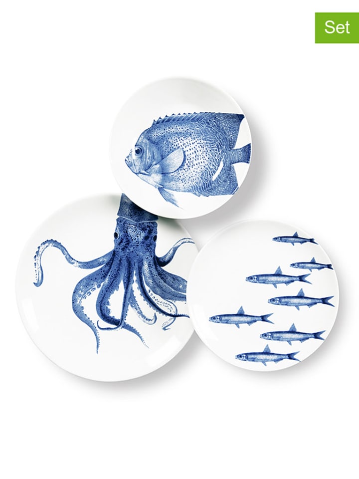 Trendy Kitchen by EXCÉLSA 3-częściowy zestaw "Flore et Faune - Nr. 5" w kolorze biało-niebieskim rozmiar: onesize