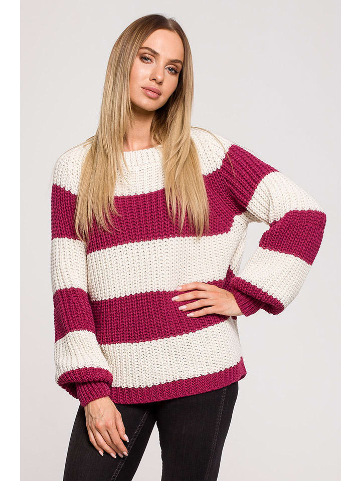 made of emotion Sweter w kolorze biało-fioletowym rozmiar: L/XL