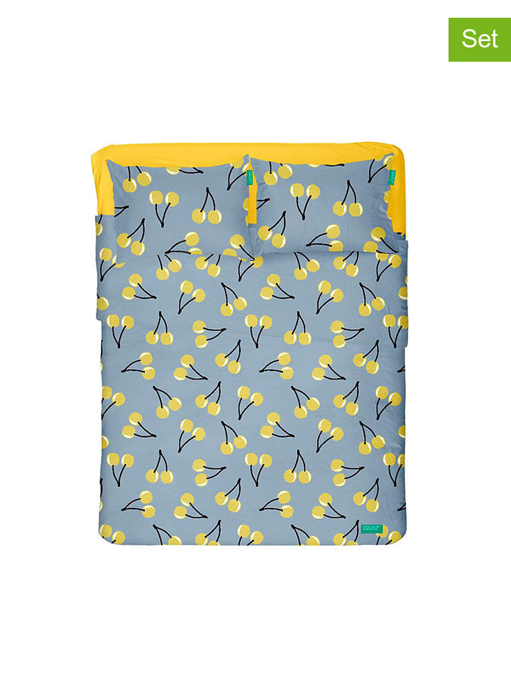 Benetton 4-częściowy zestaw w kolorze błękitno-żółtym rozmiar: 180x290 cm