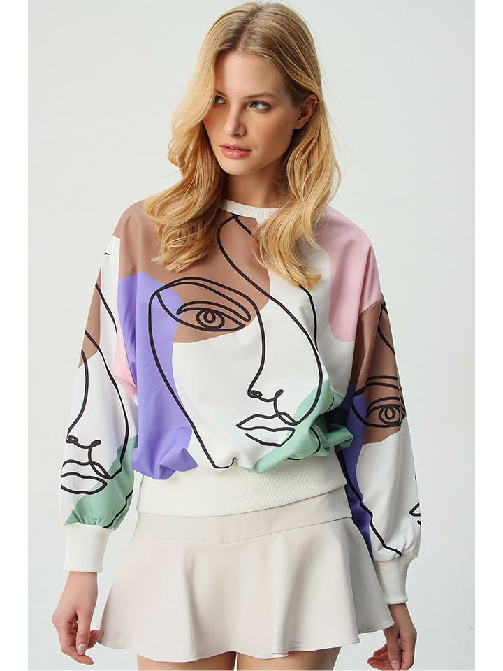 Trend Alacati Bluza w kolorze białym ze wzorem rozmiar: S