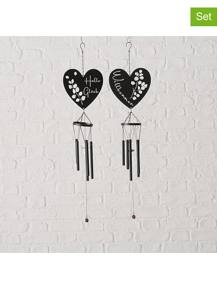 Boltze Dzwonki wietrzne (2 szt.) "Calypso" w kolorze czarnym - wys. 75 cm rozmiar: onesize