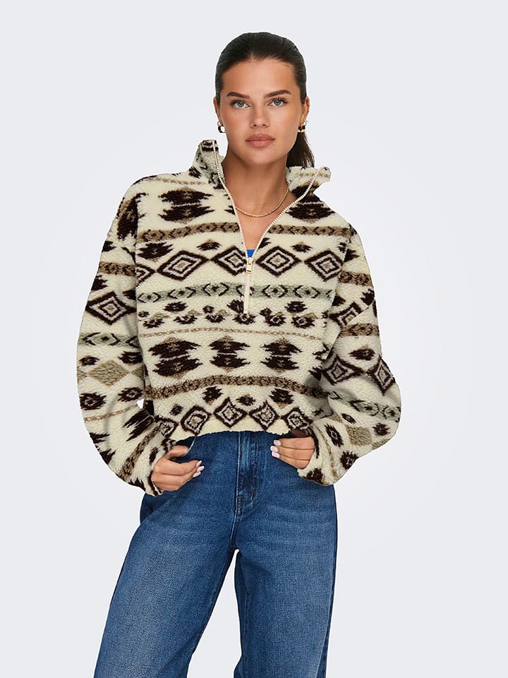 ONLY Bluza polarowa w kolorze beżowo-czarnym rozmiar: S