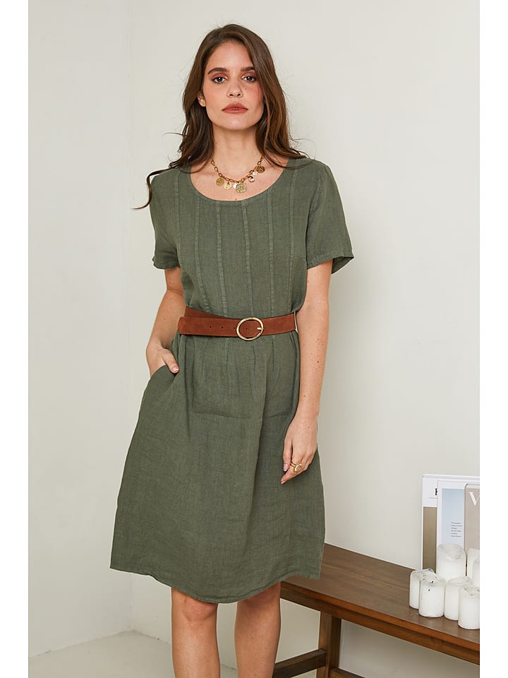 Rodier Lin Lniana sukienka w kolorze oliwkowym rozmiar: XL/XXL
