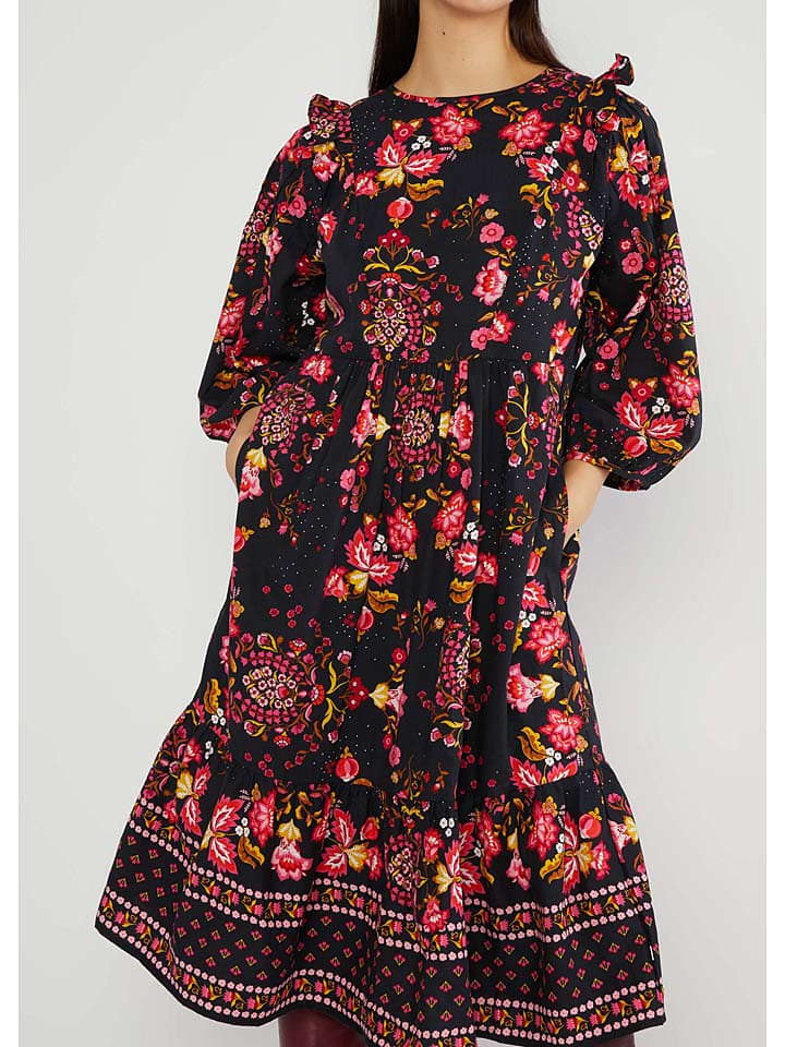 Blutsgeschwister Sukienka "Naughty but True amusement" w kolorze czarno-różowo-żółtym rozmiar: M