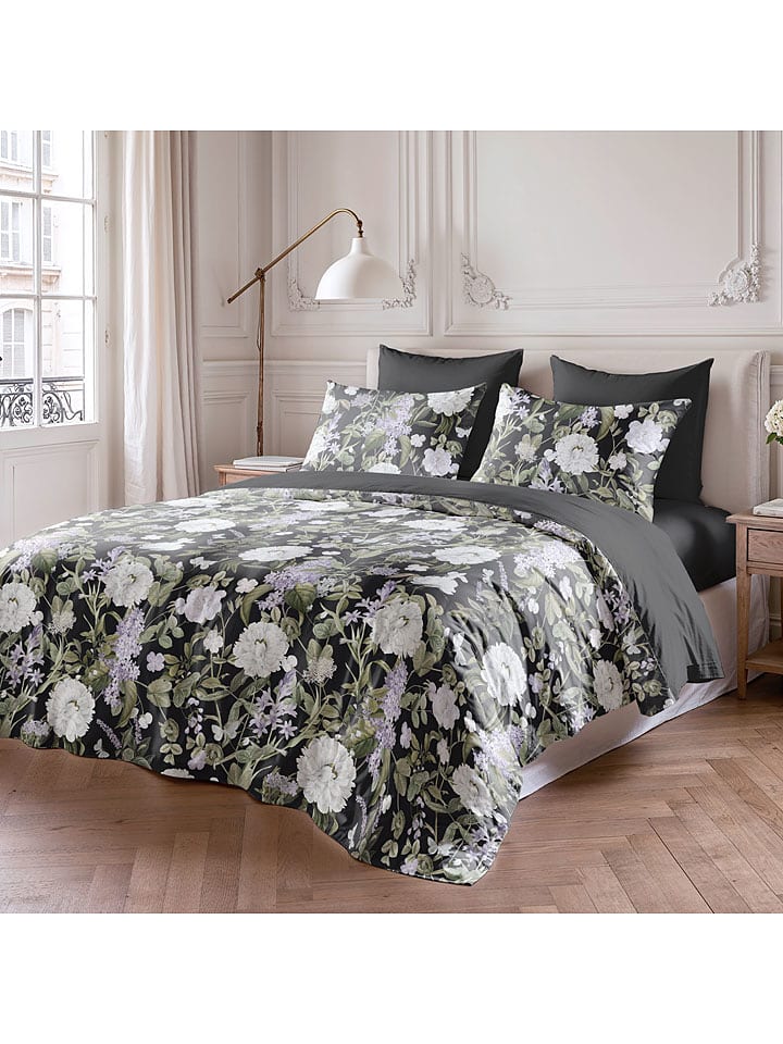 Pierre Cardin Perkalowa poszwa w kolorze czarno-zielonym na kołdrę rozmiar: 220x220 cm