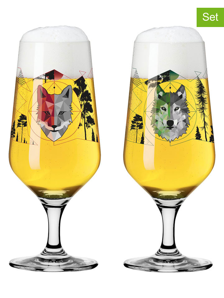 RITZENHOFF Kufle (2 szt.) "Reitgold" w kolorze jasnoszaro-czerwono-zielonym - 330 ml rozmiar: onesize