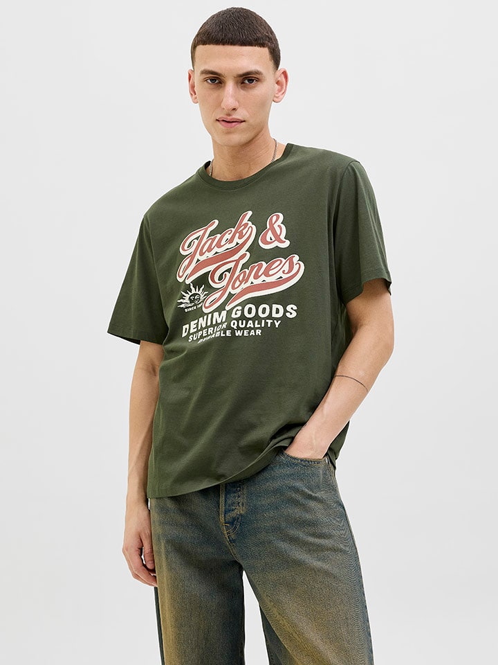 Jack & Jones Koszulka "Jjelogo" w kolorze khaki rozmiar: XXL