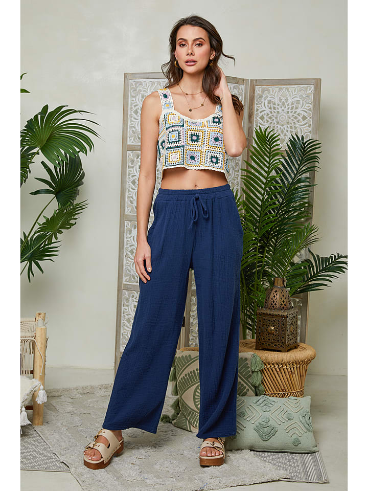 Le Monde du Lin Lniane spodnie w kolorze granatowym rozmiar: 34/36