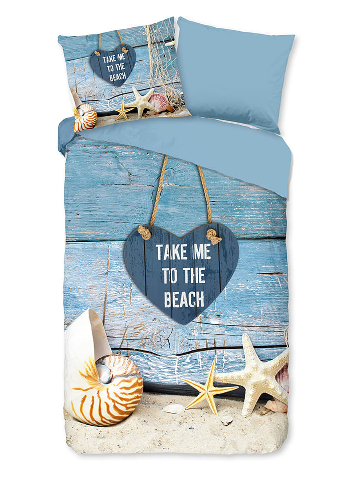 Pure Komplet pościeli "Beach" w kolorze błękitno-beżowym z mikrofibry rozmiar: 135x200 cm